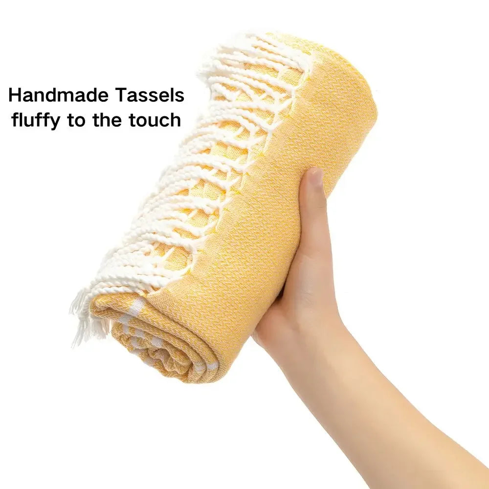 Cotton Turkish Beach with Tassels Holiday Soft Absorbent Quick Drying Easy Care