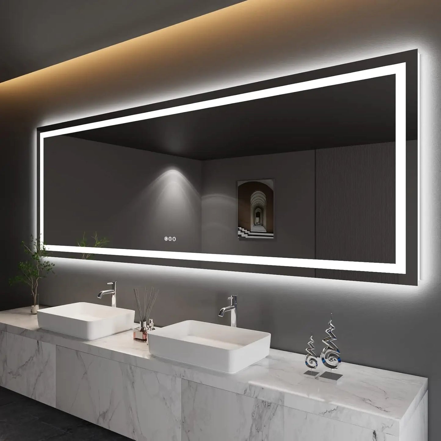 LED Mirror with Front and Backlight, Dimmable Wall Mirrors with Anti-Fog, Shatter-Proof, Memory, 3 Colors