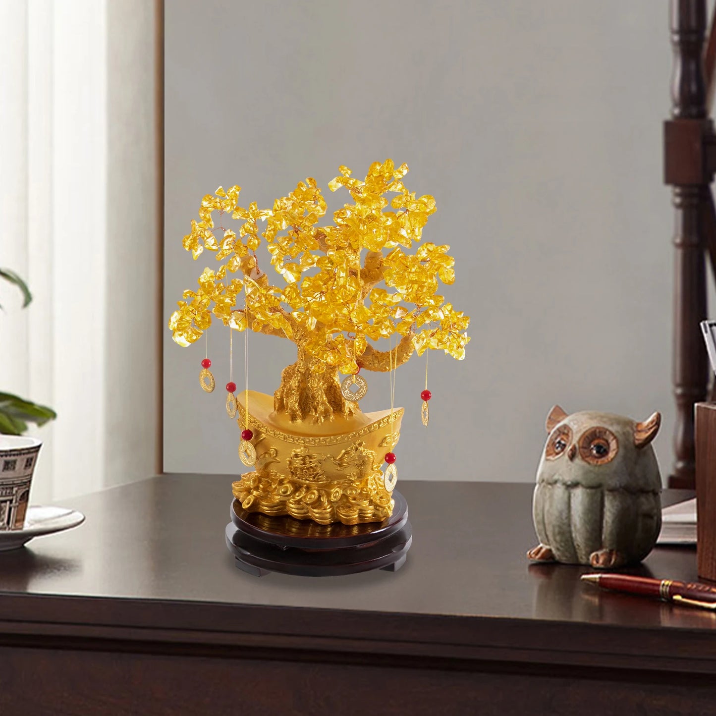 28cm/32cm Lucky Tree Resin Money Tree Ornaments Feng Shui Home Decor