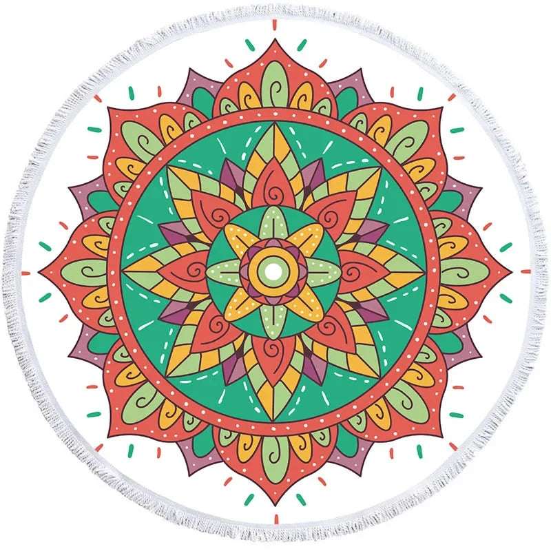Mandala Geometric Round Beach Towel Bohemian Microfiber For Kids Adults Picnic and Yoga Mat
