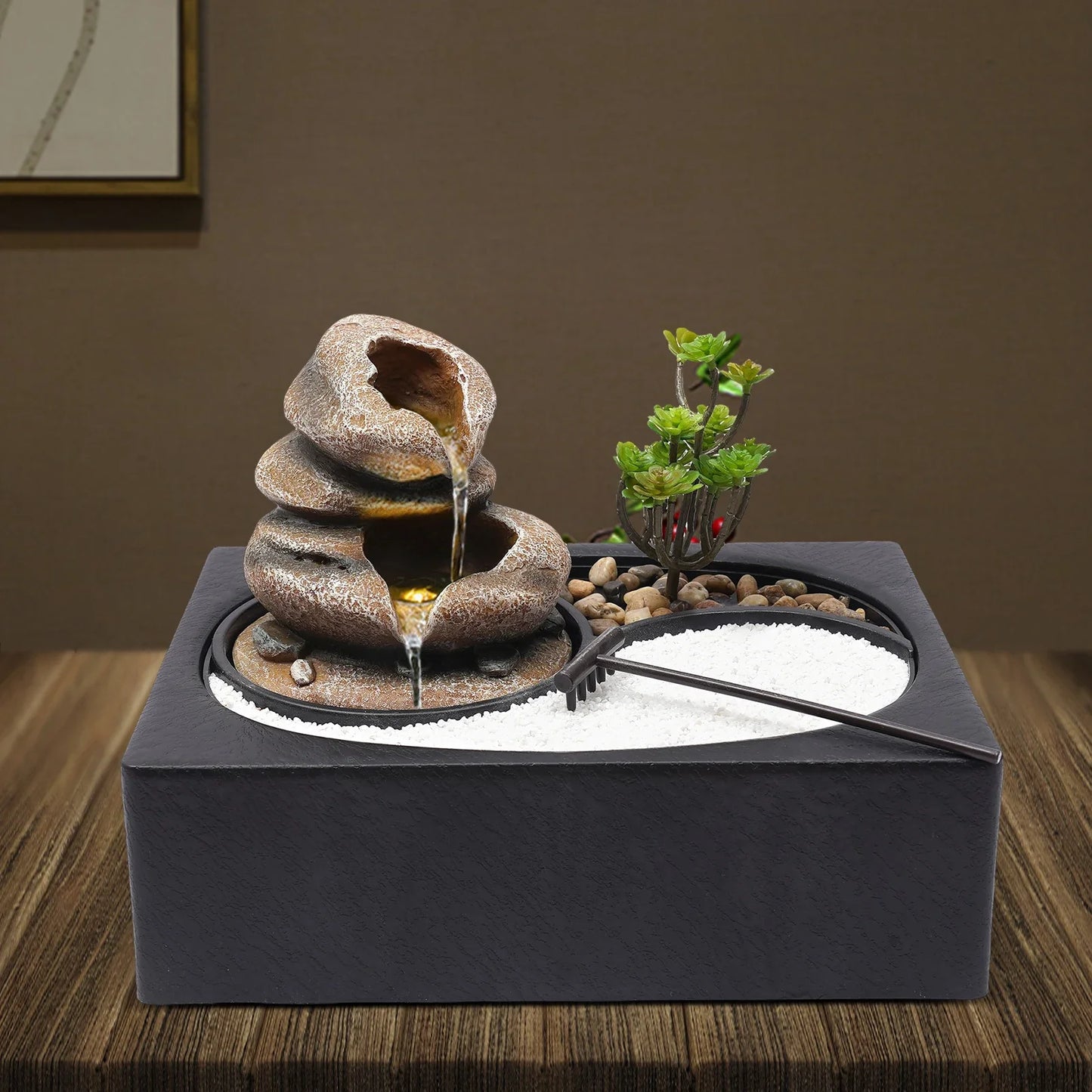 Water Fountain, Resin Tree Design, LED Light, Stable Base, Quiet Pump