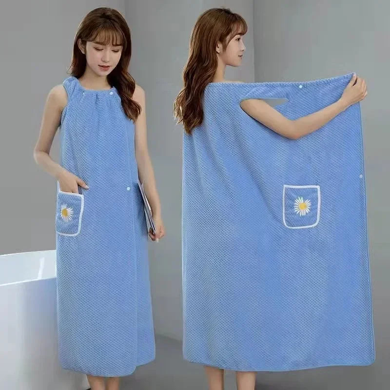Women Wearable Wrap Adults Absorb Water Polyester Dry Hair Long Style Bathroom Washable Bathrobe