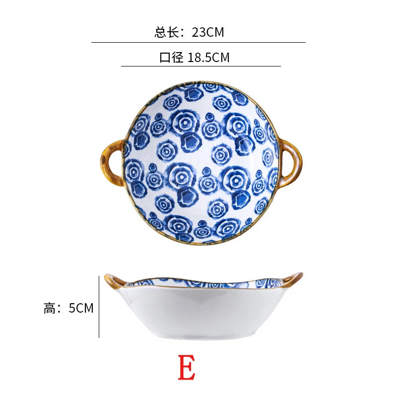 7.5inch Ceramic Ramen Bowl With Handle Japanese Style Flower Heat-resistant Soup Bowl Microwave Safe