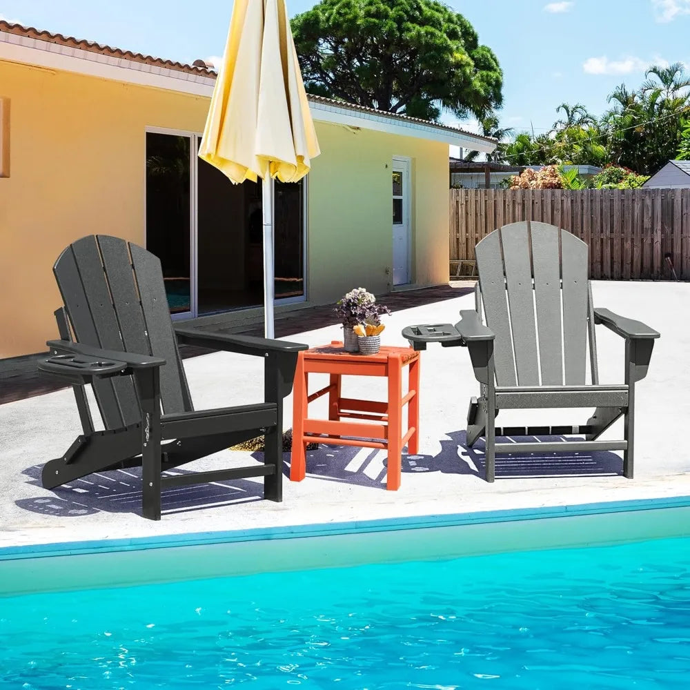 Adirondack Chair Set Chair w/4 in 1 Cup Holder Trays, Weather Resistant Outdoor