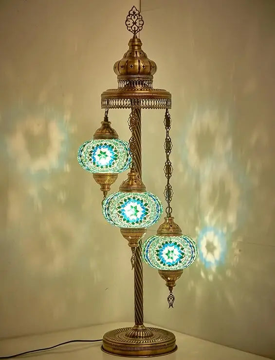 Turkish Moroccan Mosaic Floor & Table Lamp, Tiffany Style Colorful Exotic Oriental Bohemian Lamp