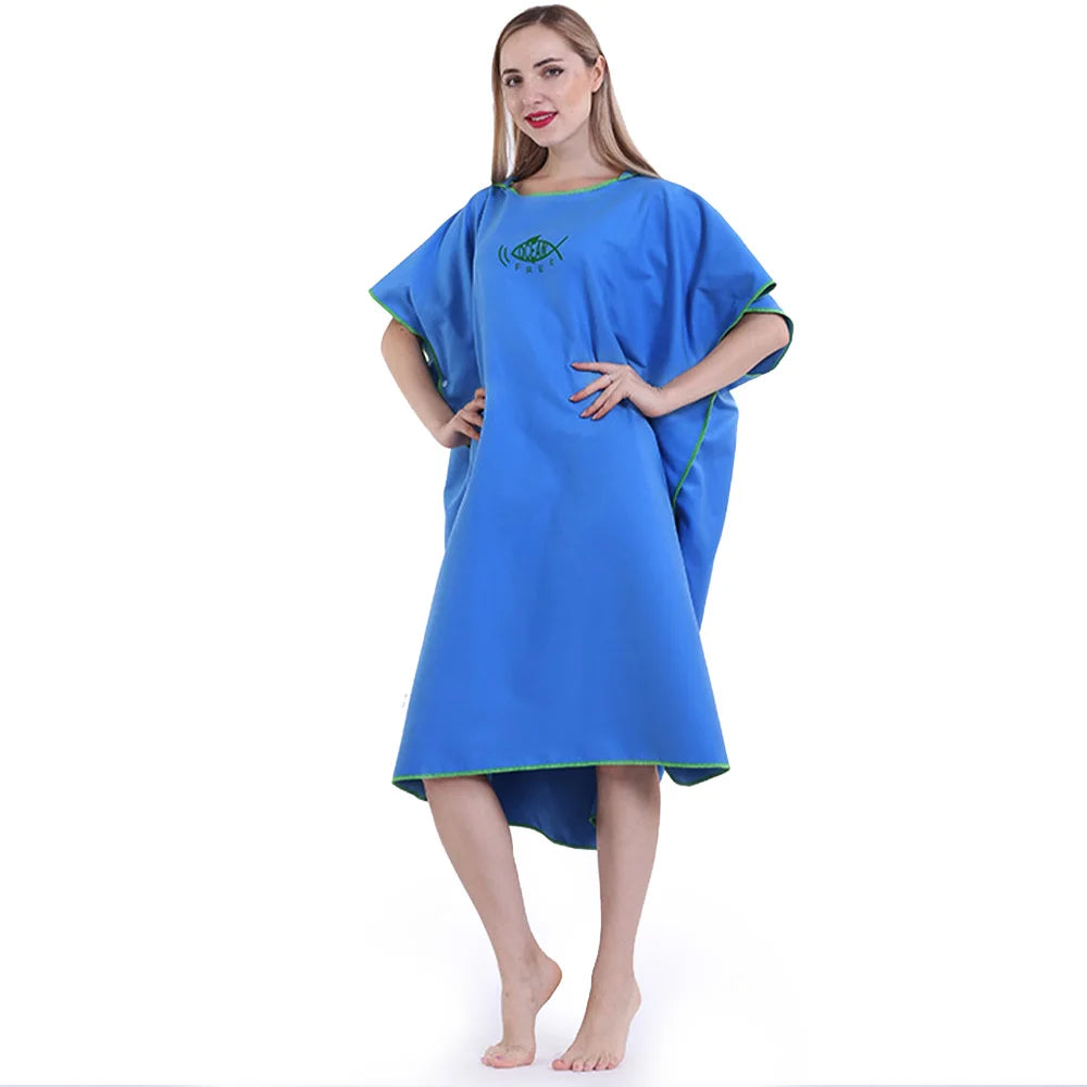 Robe with Hood Microfiber Towel Poncho with Zipper Short Sleeve Poncho Quick Dry