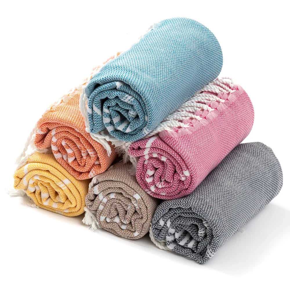 Cotton Turkish Beach with Tassels Holiday Soft Absorbent Quick Drying Easy Care