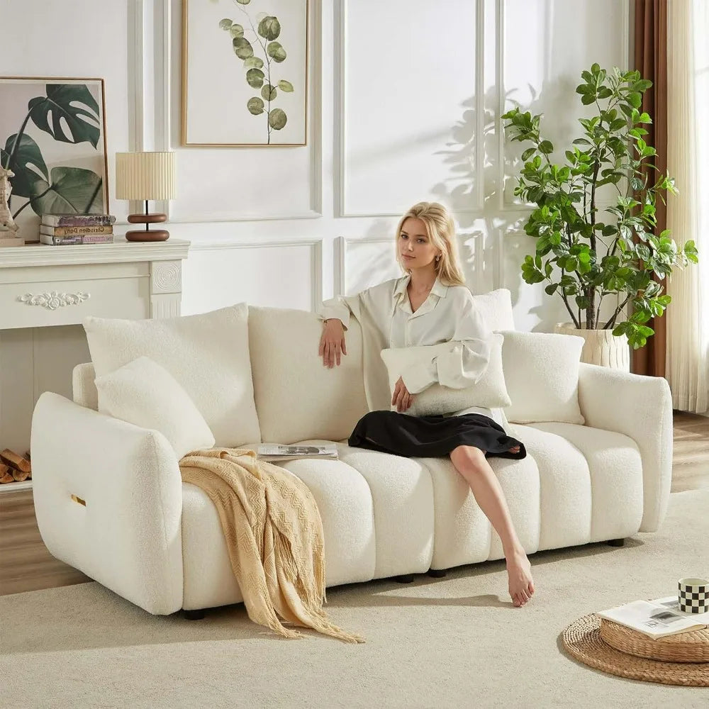 Modern Sofa Couch, Comfy Deep Seat Teddy Cloud Sofa, Upholstered 3-Seater Boucle Couch, Oversized Loveseat Living Room Sofas