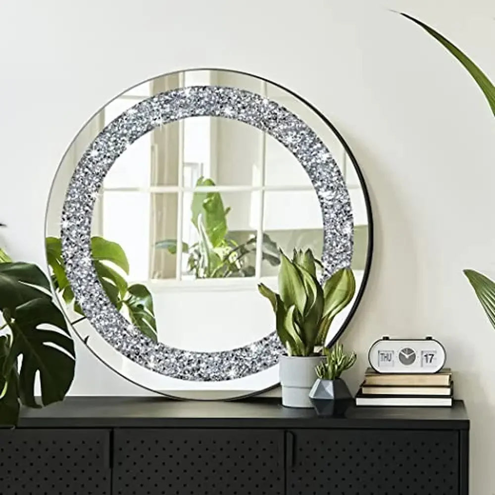 Crystal Crush Diamond Silver Mirror 20x20x1 inch Frameless Elegant Stylish