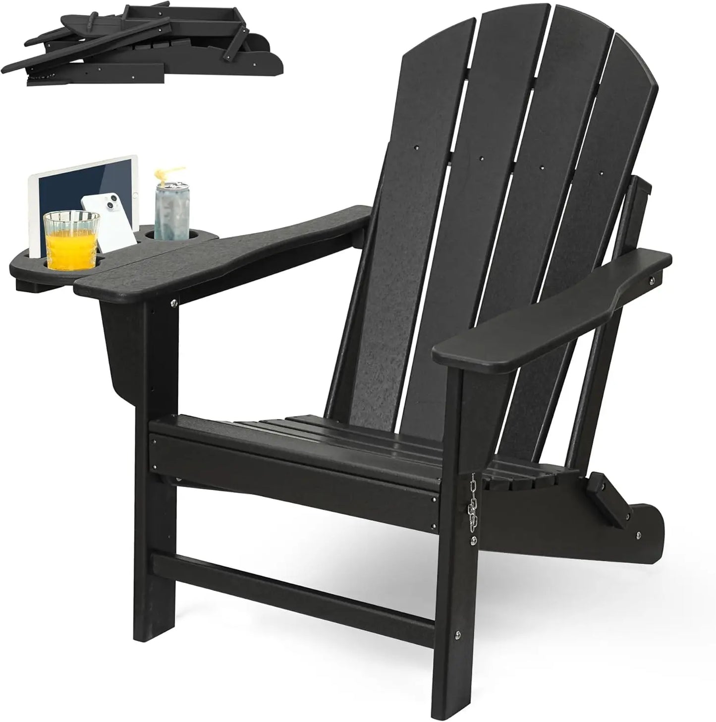 Adirondack Chair Set Chair w/4 in 1 Cup Holder Trays, Weather Resistant Outdoor