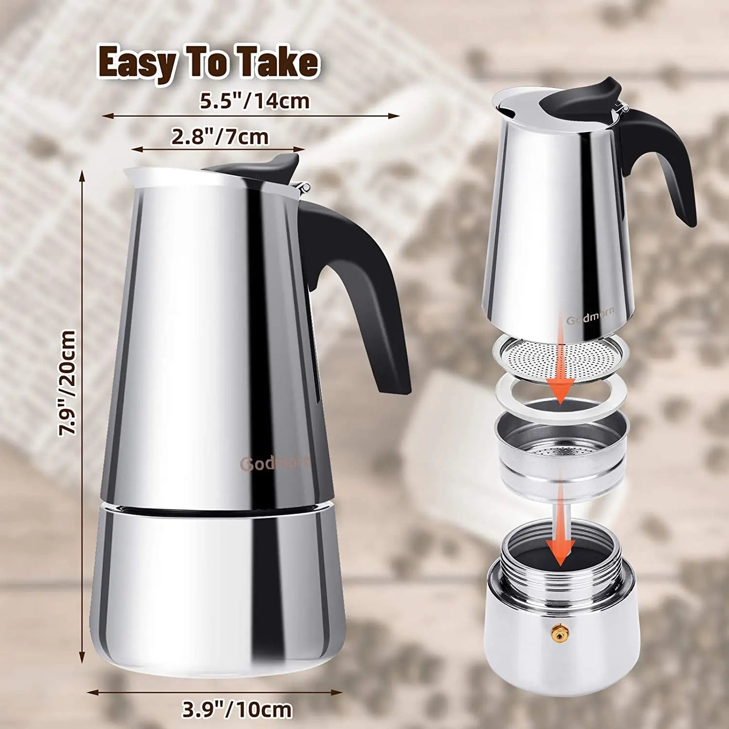 6 Cups Pot Caffe Machine Espresso, Latte, Percolator Stove Top Coffee Maker