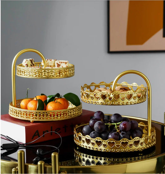 Nordic Wrought Iron Double Layer Tray Organizer Plate Living Room Front Desk Ornaments Home Decoration