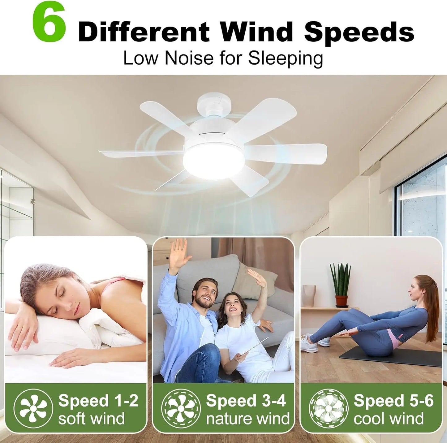 LED Ceiling Fan Light E26 with Remote, Dimmable, 3 Colors, Speed Change, Suitable for all rooms