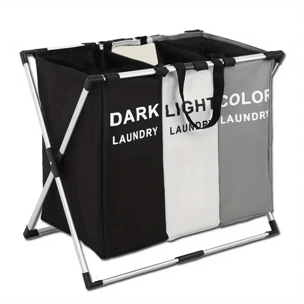 3 Grids Laundry Basket Foldable Dirty Clothes Organizer Waterproof Basket Large Laundry Hamper