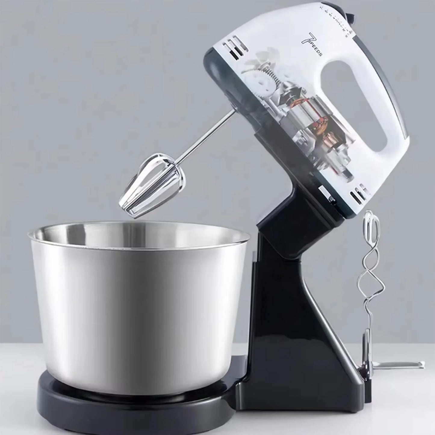 Dual-Power Kitchen Mixer - Electric & Manual Handheld Blender (Includes Mixing Bowl)