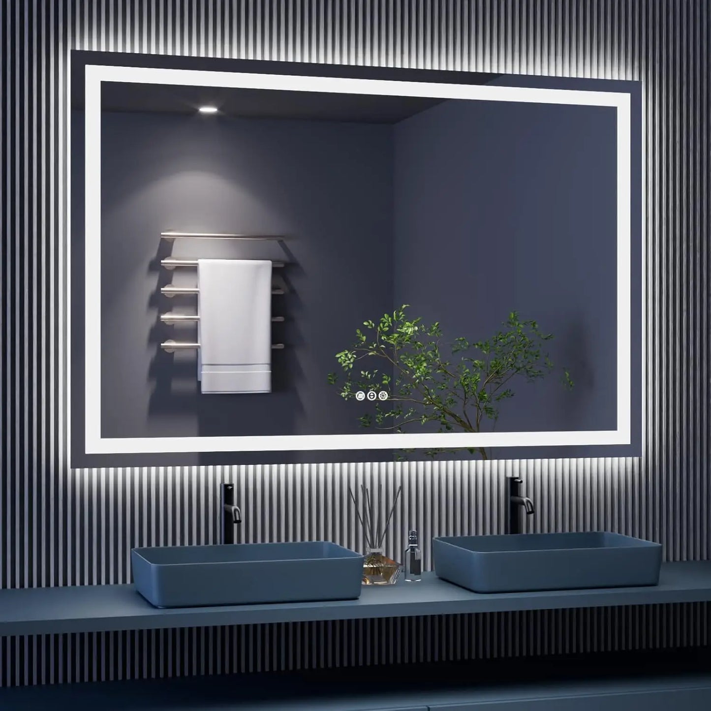 LED Mirror with Front and Backlight, Dimmable Wall Mirrors with Anti-Fog, Shatter-Proof, Memory, 3 Colors