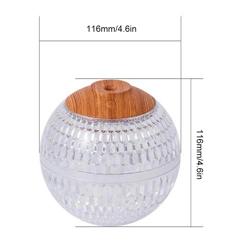 Crystal Ball Essential Oil Diffuser with Colorful Night Light Lasts Up To 6H Type-C Socket for Bedroom/Nursery/Office