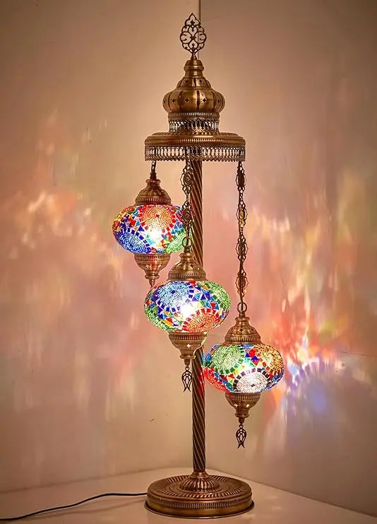 Turkish Moroccan Mosaic Floor & Table Lamp, Tiffany Style Colorful Exotic Oriental Bohemian Lamp