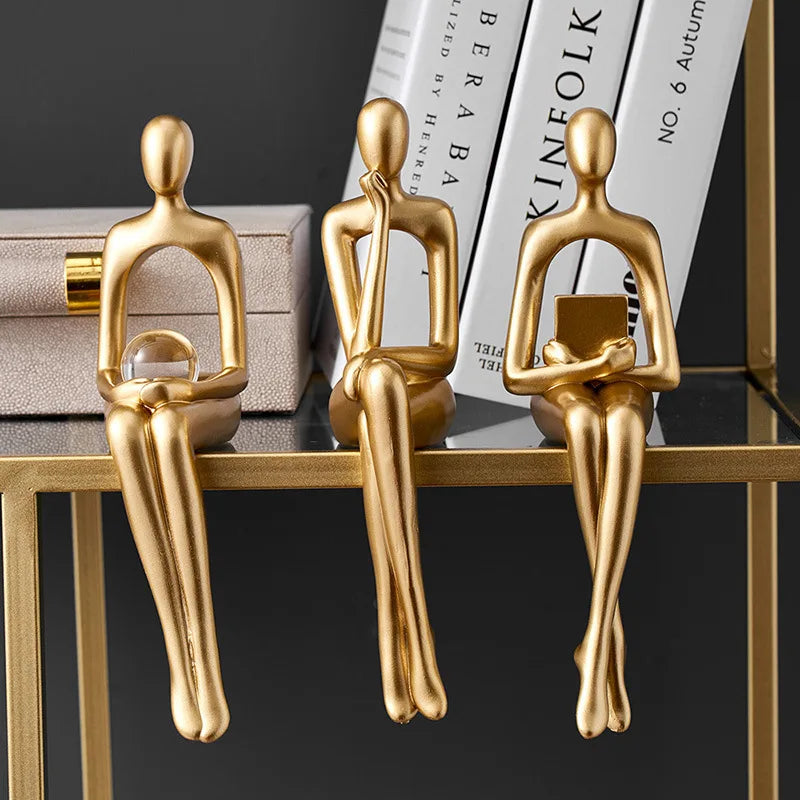 Gold Statues Bookshelf Sculpture For Living Room Modern Figurines Decor