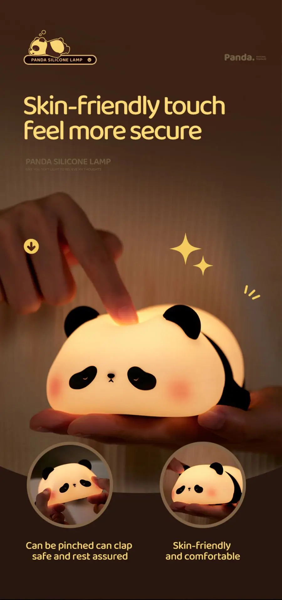 LED Night Light Cute Panda Silicone USB Rechargeable Timing Bedside Decor Kids Baby nightlight
