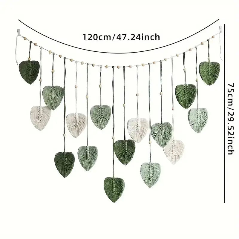Macrame Tapestry Leaf Hanging Decor for Living Room Bedroom, Boho Wall Art