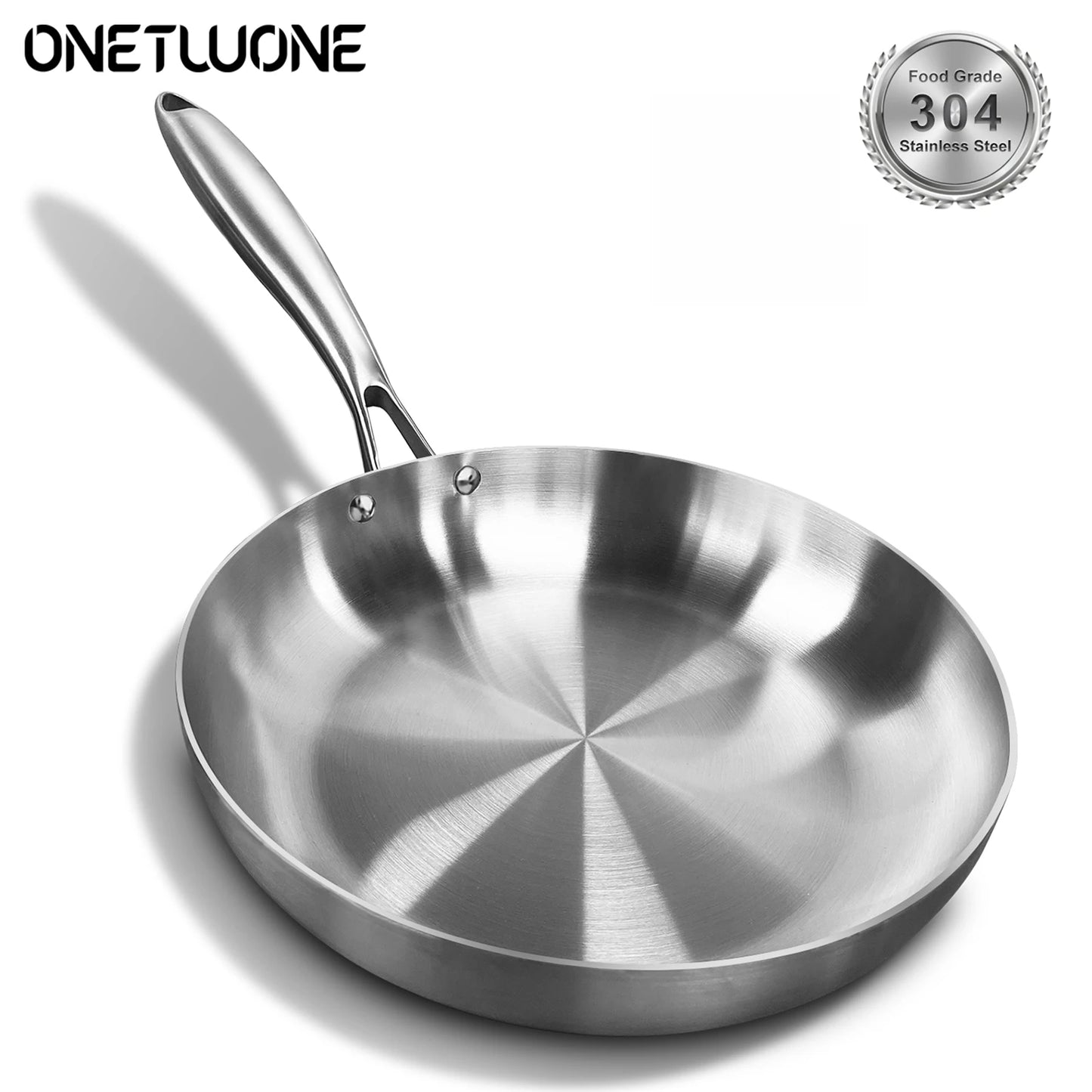 Stainless Steel Frying Pan, Nonstick Pan-Fried Pot Uncoated Kitchen Cookware Induction Cooker