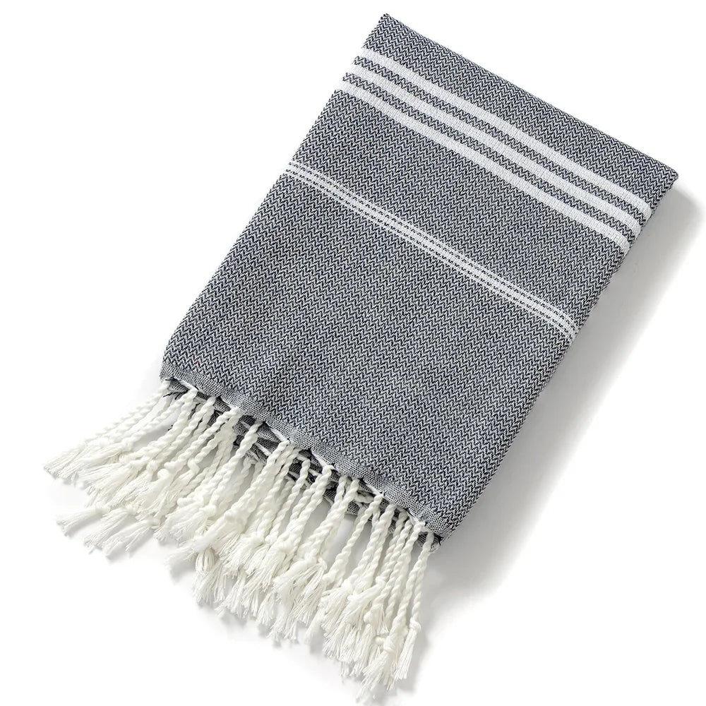 Cotton Turkish Beach with Tassels Holiday Soft Absorbent Quick Drying Easy Care