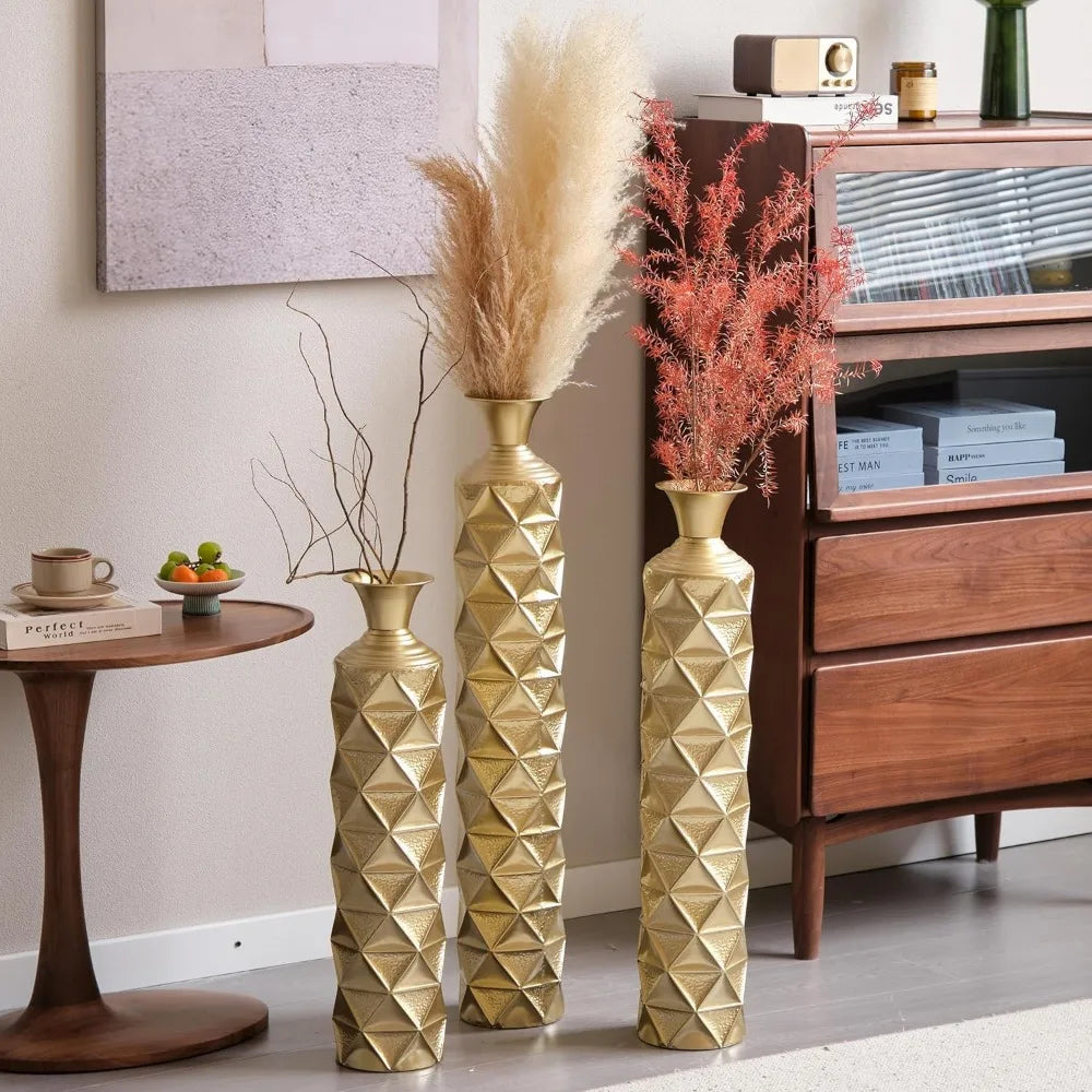 Gold Floor Vases Decor Set of 3 Metal Floor Vases Home Decor for Flowers Vases