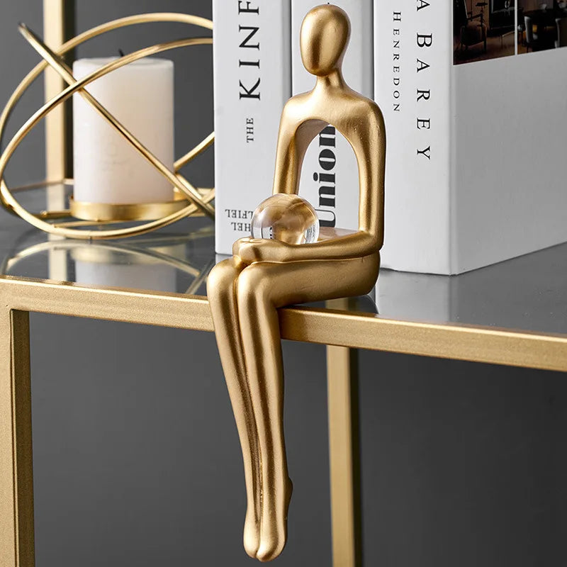 Gold Statues Bookshelf Sculpture For Living Room Modern Figurines Decor