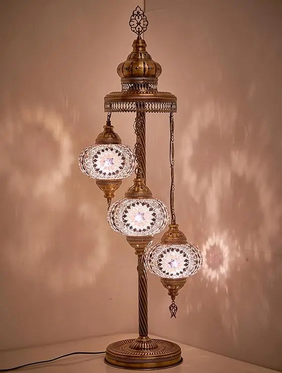 Turkish Moroccan Mosaic Floor & Table Lamp, Tiffany Style Colorful Exotic Oriental Bohemian Lamp