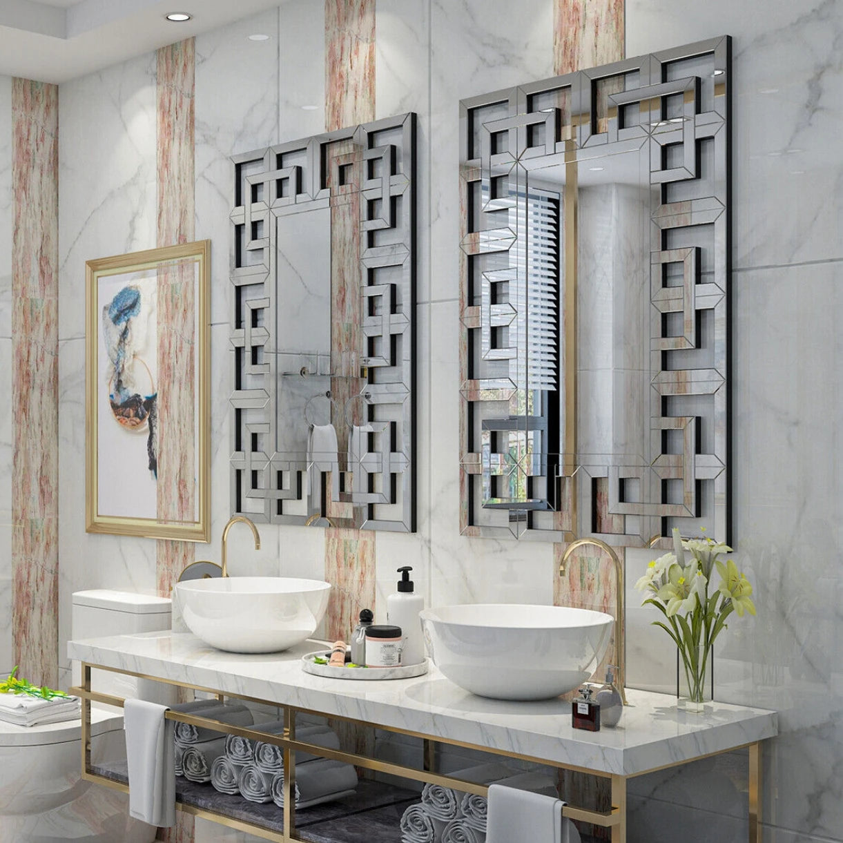 Rectangular Wall Mirror Modern Accent All Rooms Decor Mirror with Grecian Venetian Frame Edge