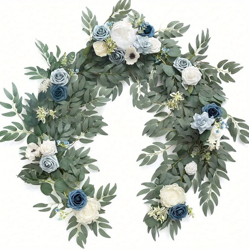 Eucalyptus Willow Leaf Garland with Flower, Handcrafted Sweetheart Arch Backdrop Decorations