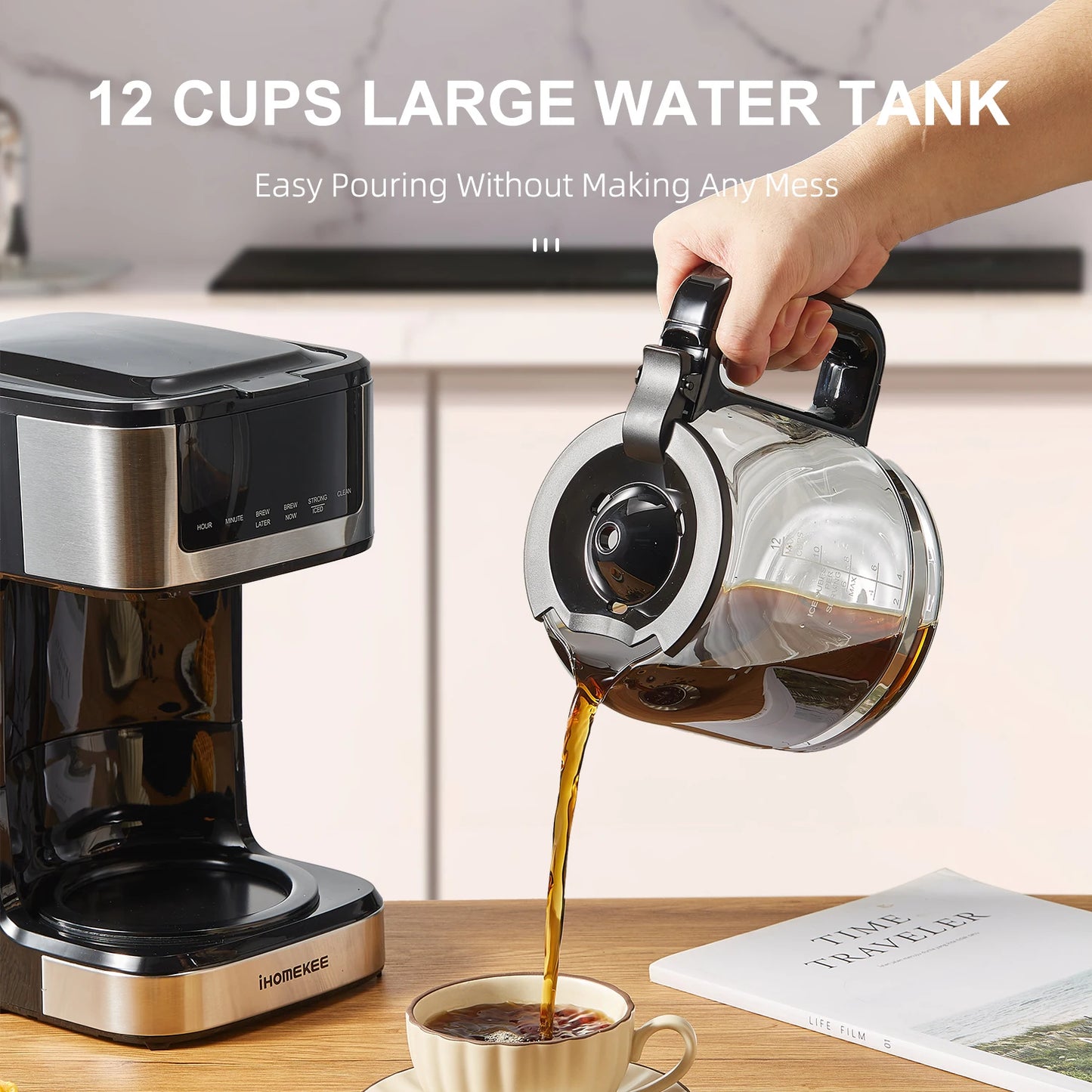 Programmable Drip Coffee Maker 12 Cup, with Iced Coffee Function, Touch Screen, Regular & Strong Brew