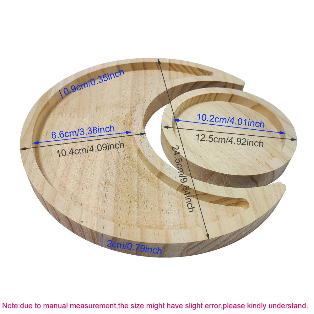 Wooden Crystal Holder Moon Tray with Round Dish Stones Crystals Jewelry Rings Organizer