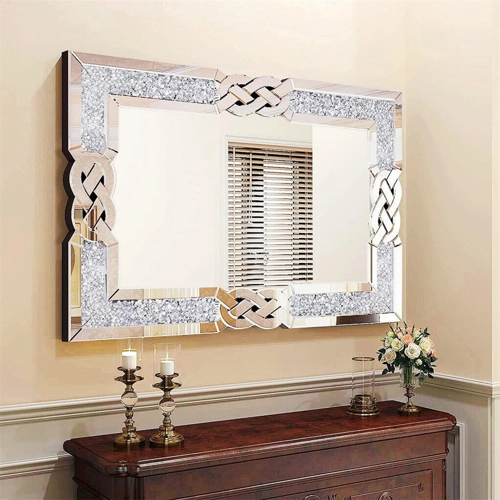 Large Crystal Crush Diamond Mirror Silver Decorative Wall Hang Mirror Beautiful for any Room