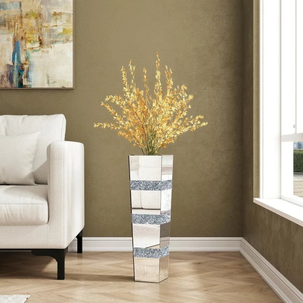Mirrored Vase, Crushed Diamond Floor, Silver Vases Decor Living