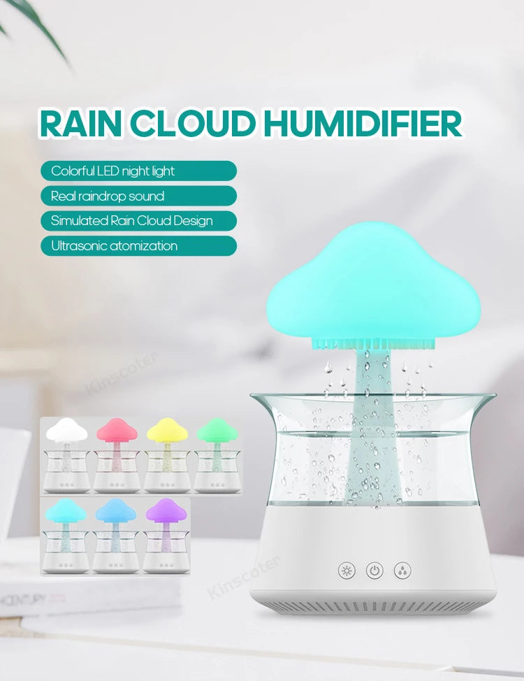 Rain Cloud Electric Air Humidifier Aroma Diffuser Zen Rain Water Drops Colorful Night Light Humidifier for Home