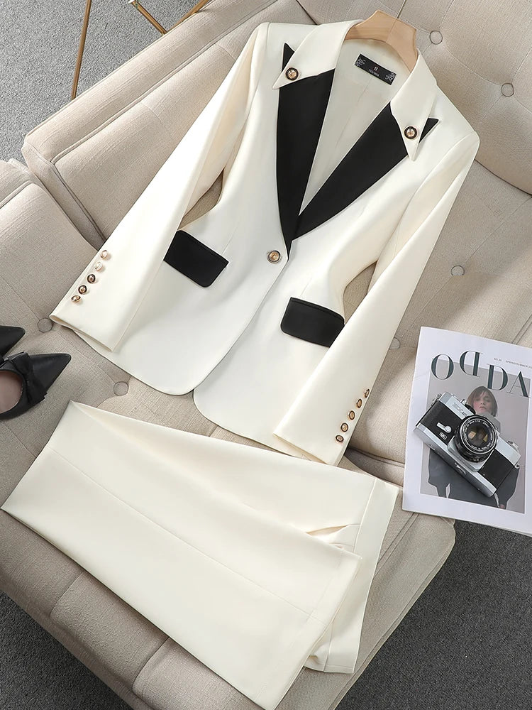 Red Black Beige Women Pant Suit 2 Piece Set Office Ladies Female Business Work Wear Formal Blazer Jacket And Trouser