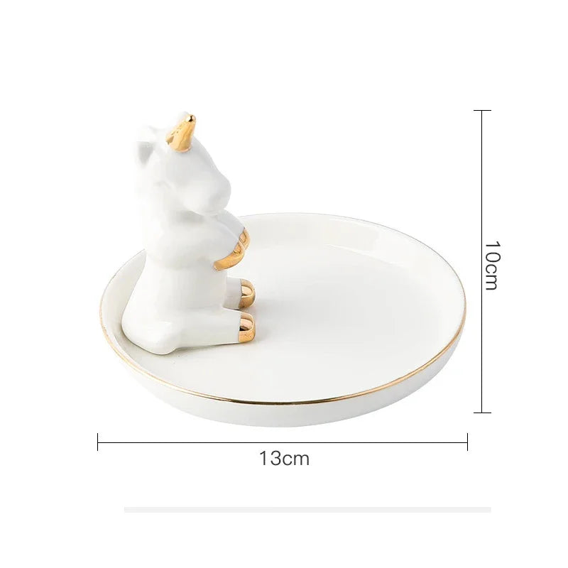 Nordic Ceramic Gold plating Jewelry Dish Storage Plates Dessert Display Bowl Decoration Tray