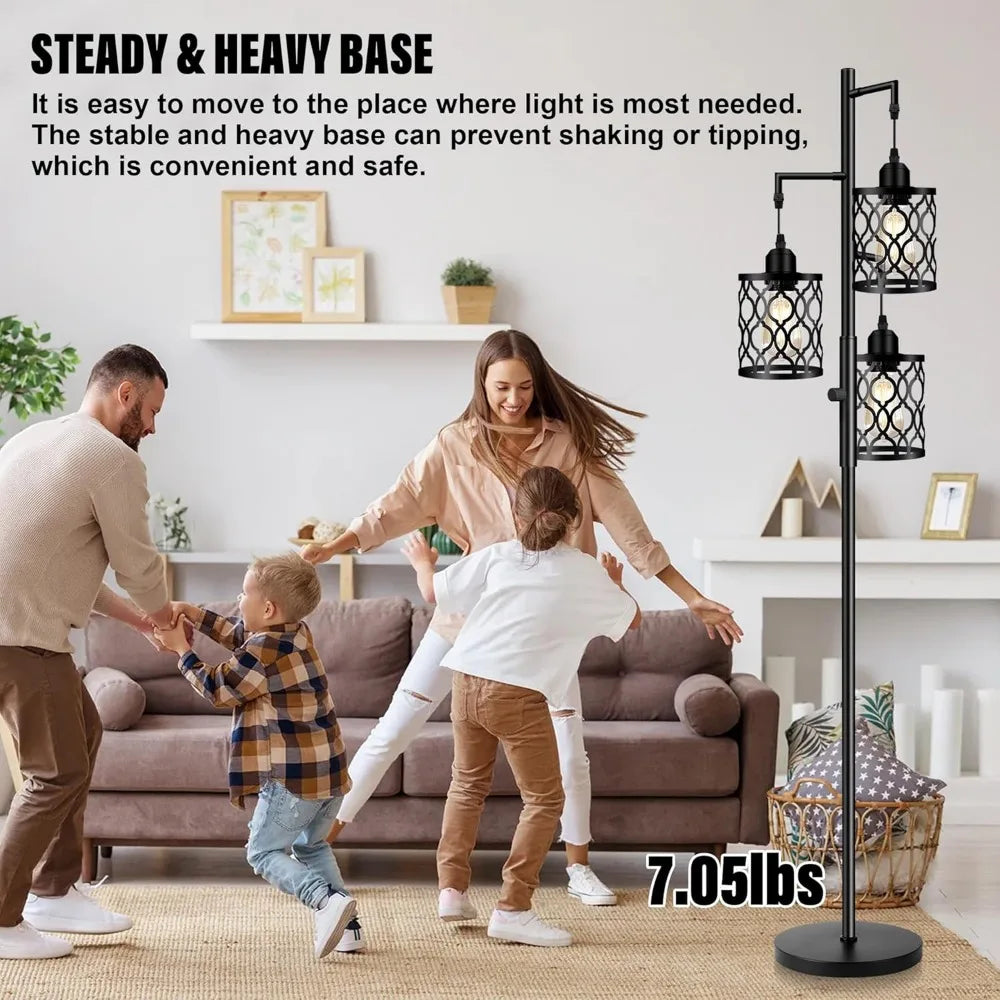 Dimmable Farmhouse Floor Lamp, 3 X 6W LED Bulb, 3 Light Stand Lamp for All Rooms