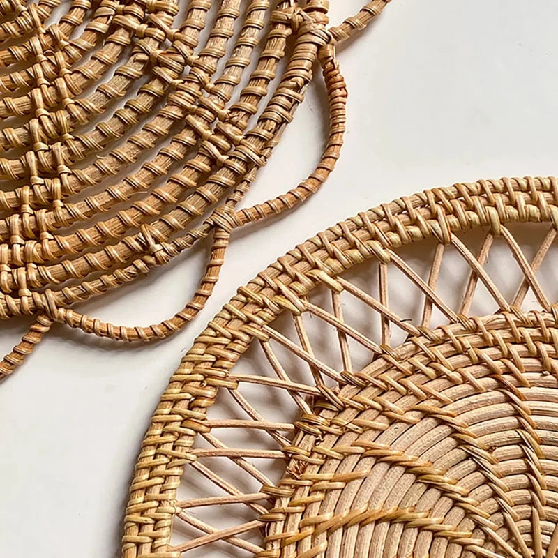 Bohemian Style Handmade Rattan Round Wicker Woven Wall Hanging Country Style