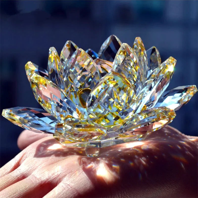 Quartz Crystal Lotus Flower Glass Fengshui Ornament Figurines Home Decor