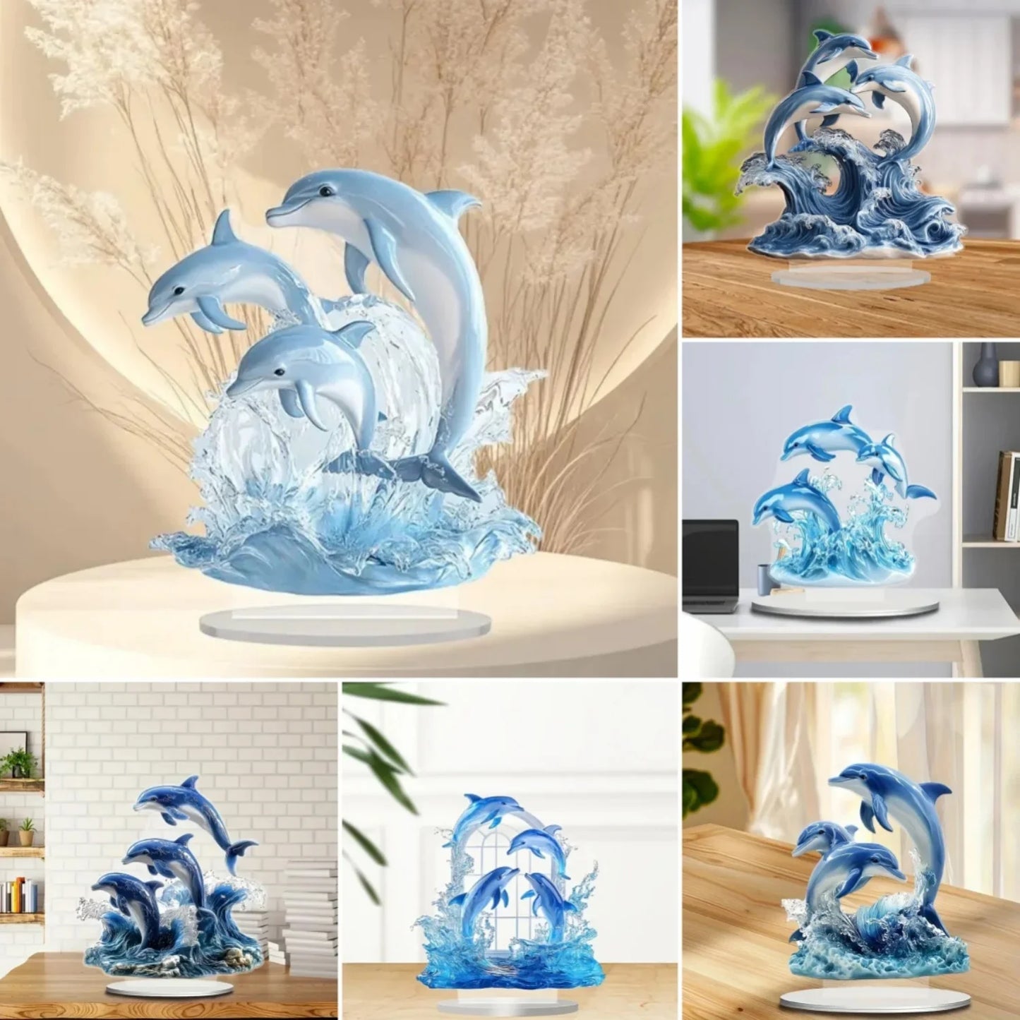 Blue Dolphin Marine Organism Decor Case Ornament Desktop Kit Gift Sign