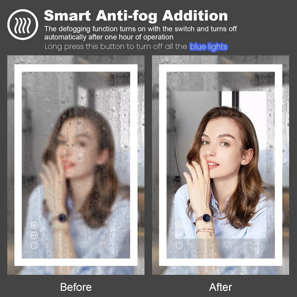 LED Mirror with Front and Backlight, Dimmable Wall Mirrors with Anti-Fog, Shatter-Proof, Memory, 3 Colors