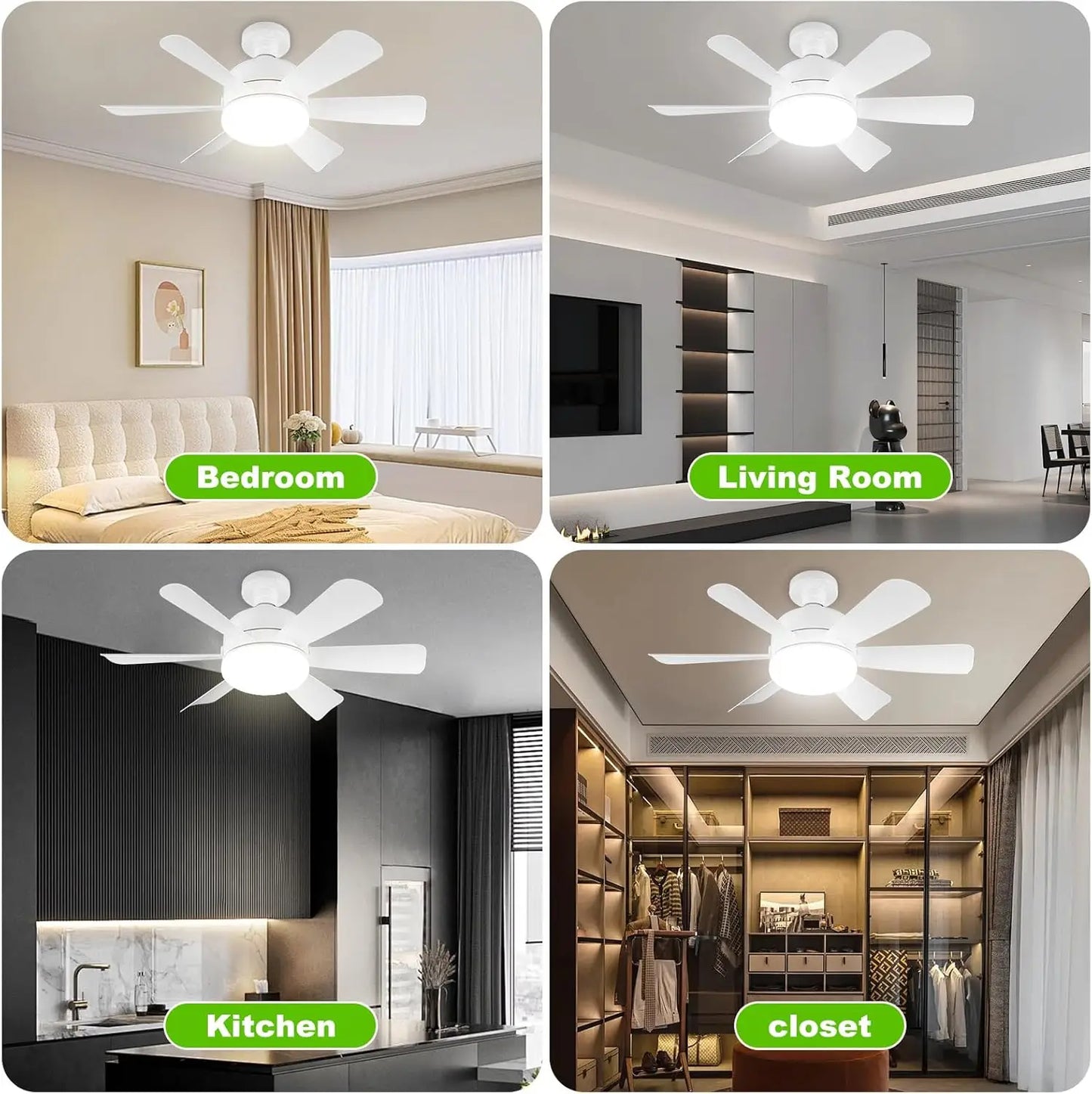 LED Ceiling Fan Light E26 with Remote, Dimmable, 3 Colors, Speed Change, Suitable for all rooms