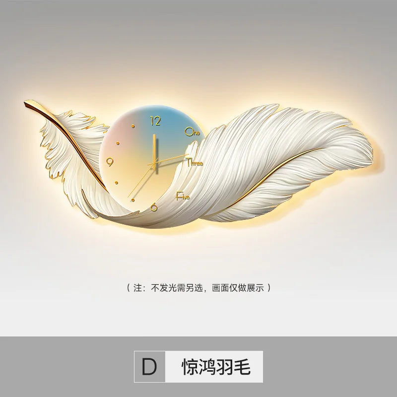 Luxury Living Room Painting Feather Mural with Led Light Painting High-End Sofa Background