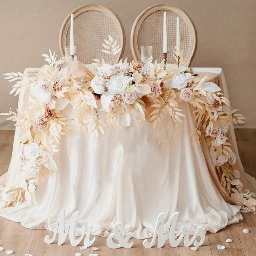 Eucalyptus Willow Leaf Garland with Flower, Handcrafted Sweetheart Arch Backdrop Decorations
