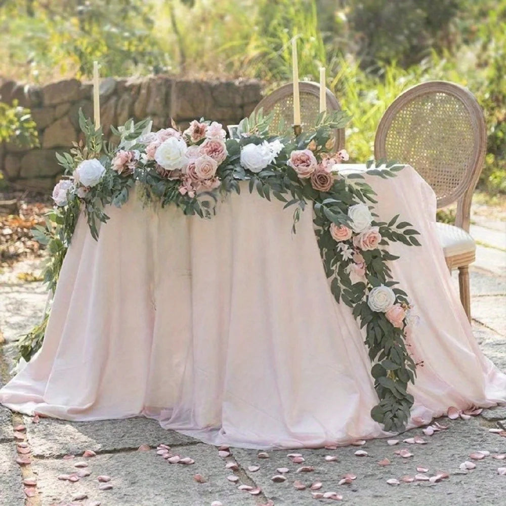 Eucalyptus Willow Leaf Garland with Flower, Handcrafted Sweetheart Arch Backdrop Decorations