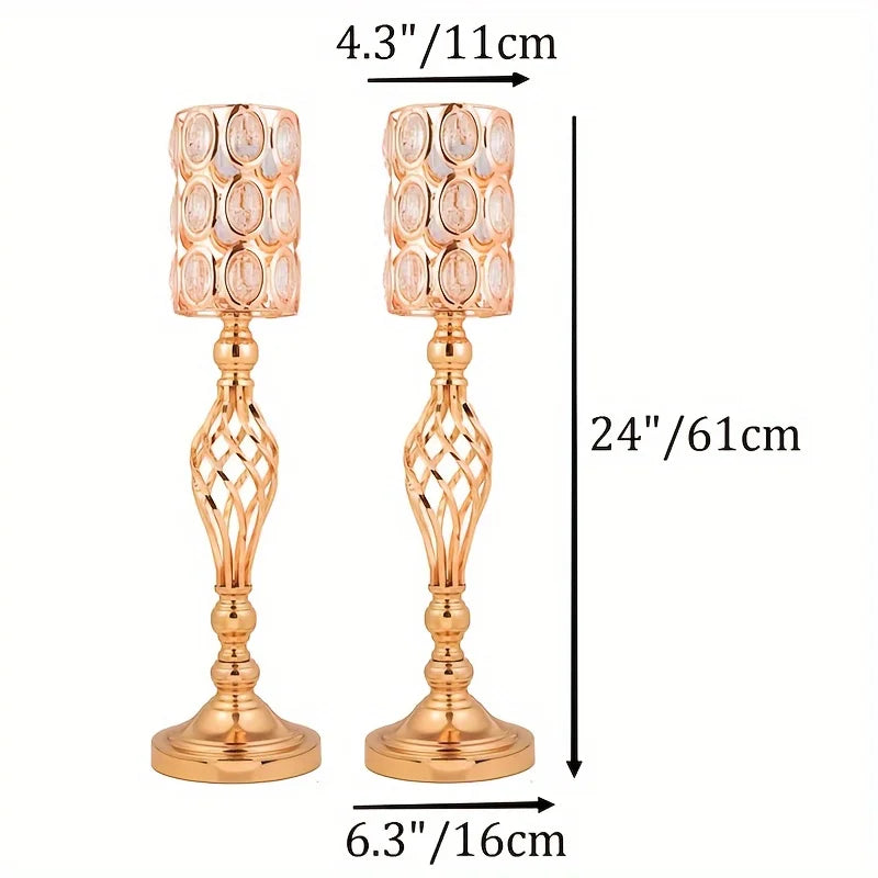 2/10 Piece Metal Diamond Crystal Vase, 24 Inch Gold Multi-Purpose Flower Stand, for All Occasions