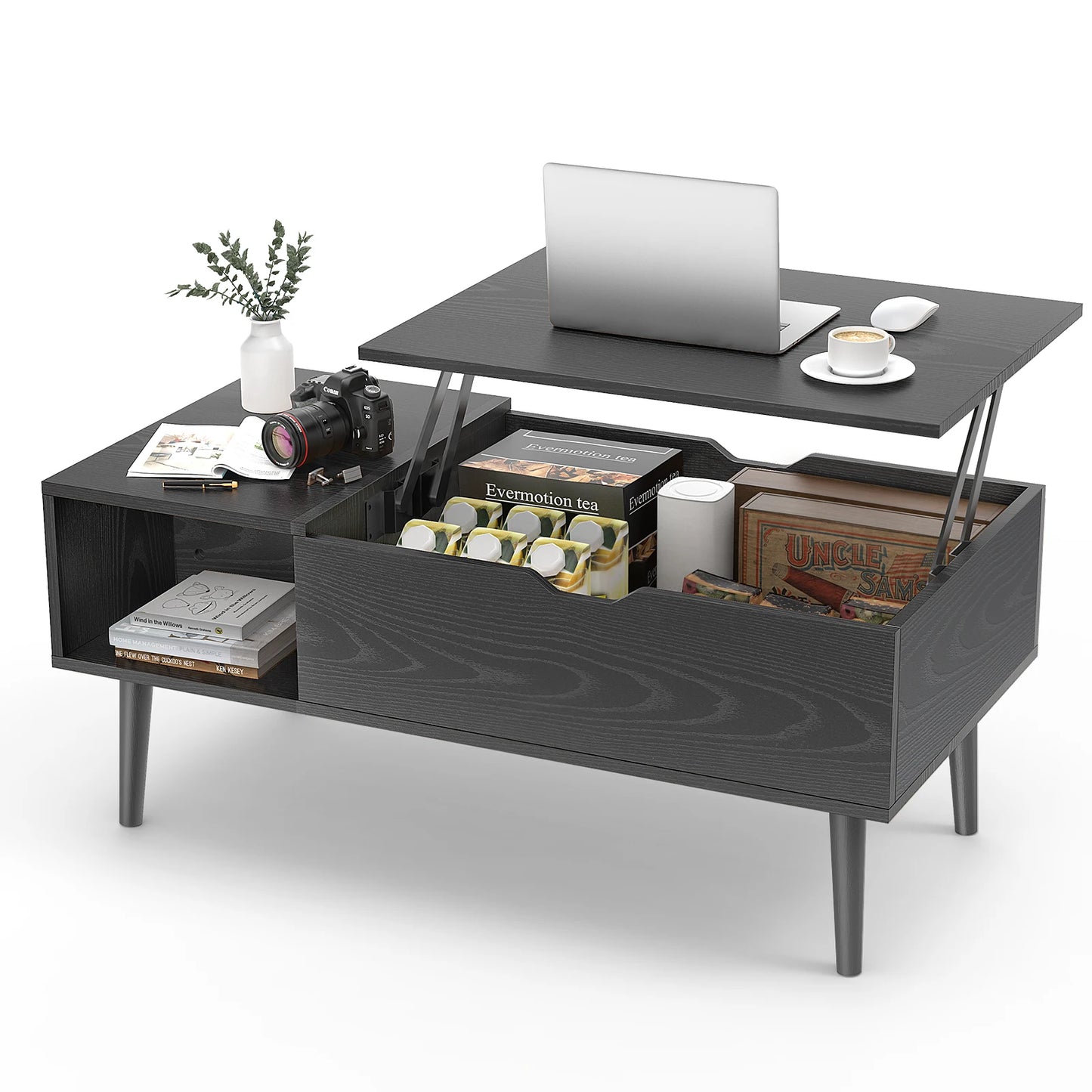 Coffee Table Tea Wood Dining Tables Adjustable Storage Shelf Easy Lift Or Lower